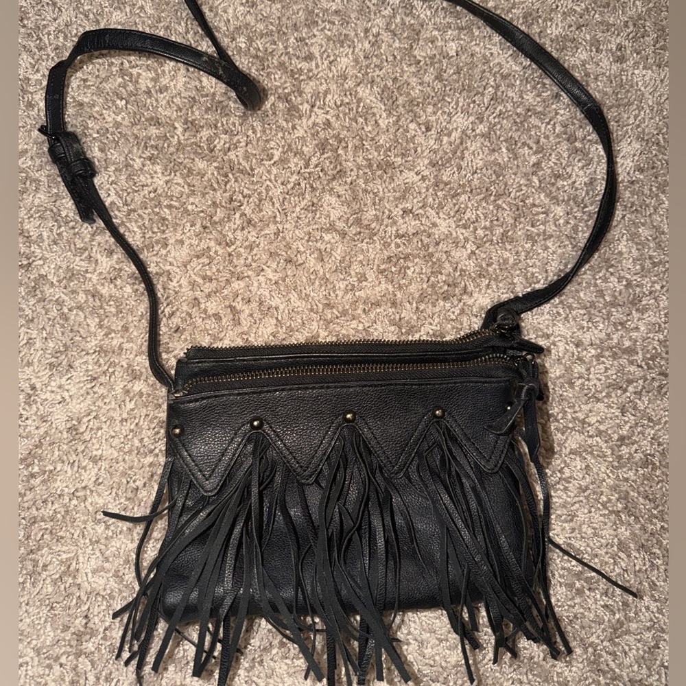 Madden Girl Black Crossbody Bag with Fringe